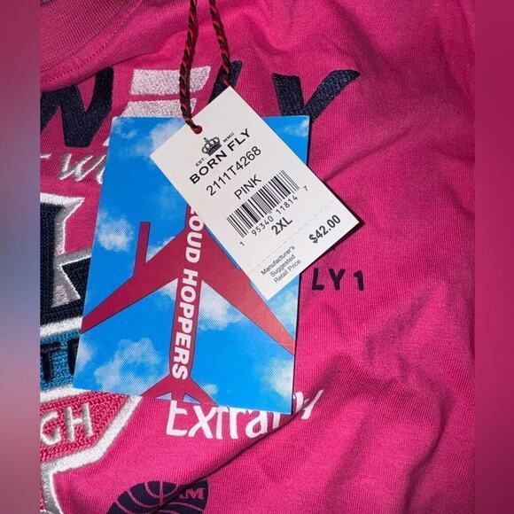 BORN FLY Pink Jetsetters Tee w/ Embroidered Patches Size Unisex 2XL New with Tag - Picture 7 of 9